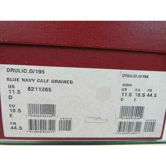 NIB BALLY DRULIO NAVY GRAINED LEATHER METAL LOGO DRIVING LOAFERS US 11.5 ITALY
